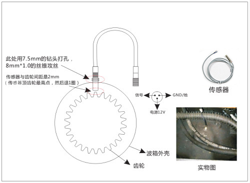 九芯叉车限速器传感器波形箱安装结构图